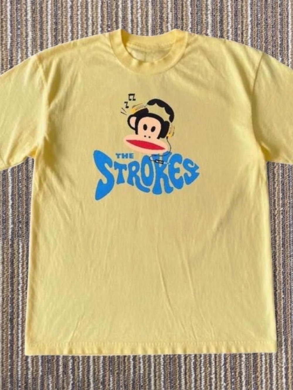 Gildan Yellow Tee with Blue 'The Strokes' Monkey Graphic